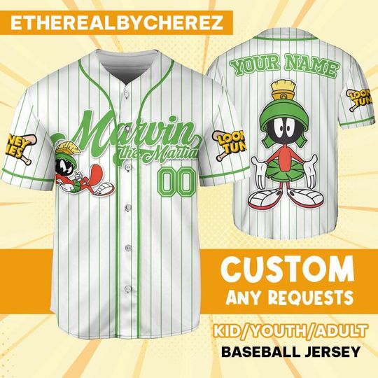 Custom Looney Tune Marvin The Martian Simple Baseball, Custom Kids, Youth, Adult, Birthday, Cartoon Team Outfit