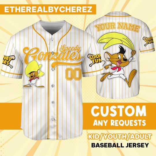 Custom Looney Tune Speedy Gonzales Simple Baseball, Custom Kids, Youth, Adult, Birthday, Cartoon Team Outfit