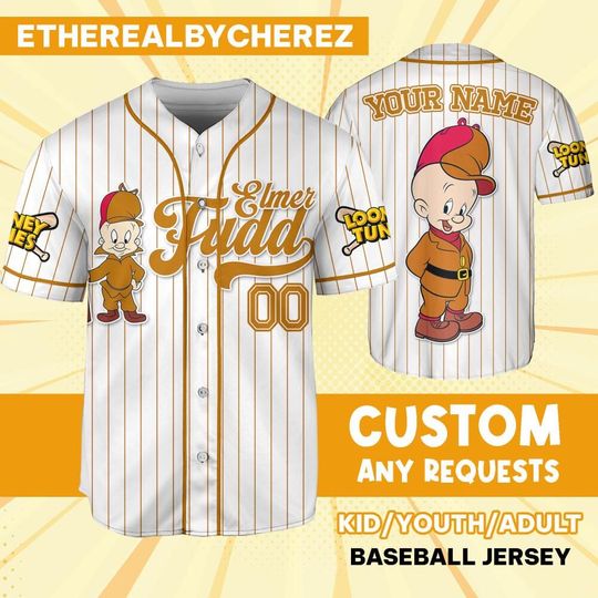 Custom Looney Elmer Fudd Simple Baseball, Custom Kids, Youth, Adult, Birthday, Cartoon Team Outfit