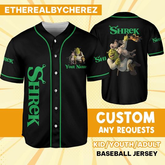 Personalize Shrek Friend Funny Awesome Black Green, Baseball Jersey, Custom Kids, Youth, Adult, Birthday, Cartoon Team Outfit