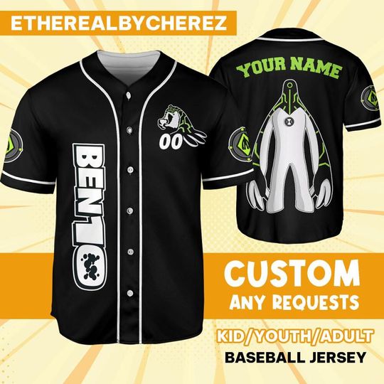 Personalize Ben 10 Galvanic Green Black Jersey, Baseball, Custom Kids, Youth, Adult, Birthday, Cartoon Team Outfit