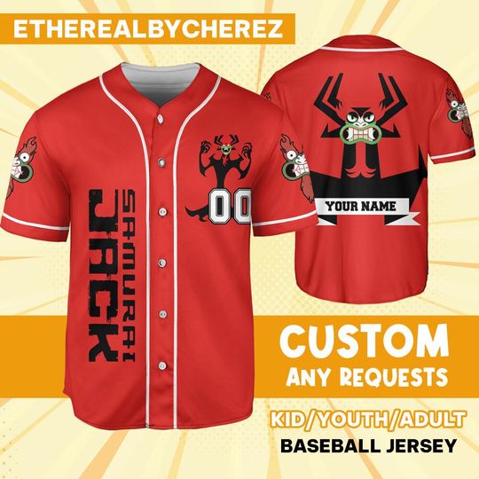 Personalized Samurai Jack Aku Baseball Jersey, Custom Kids, Youth, Adult, Birthday, Cartoon Team Outfit