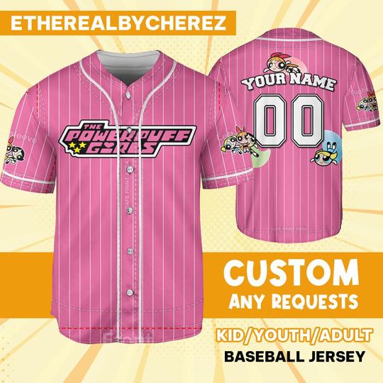 Personalize Powerpuff Girl Fly Smile Pink Black Jersey, Custom Kids, Youth, Adult, Birthday, Cartoon Team Outfit