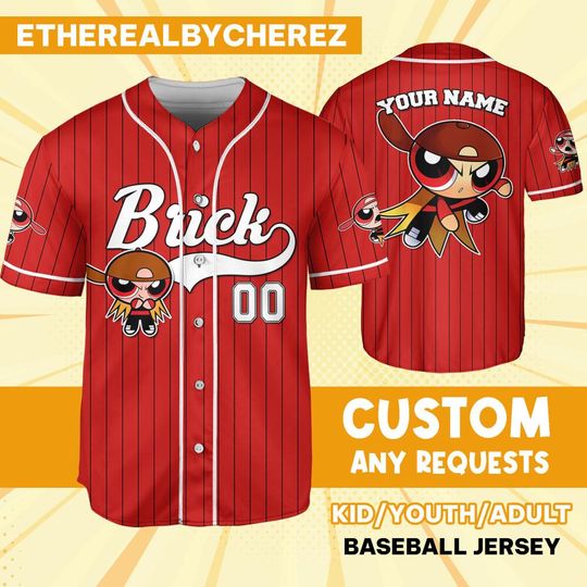 Personalize Brick Jersey Red White, Custom Kids, Youth, Adult, Birthday, Cartoon Team Outfit