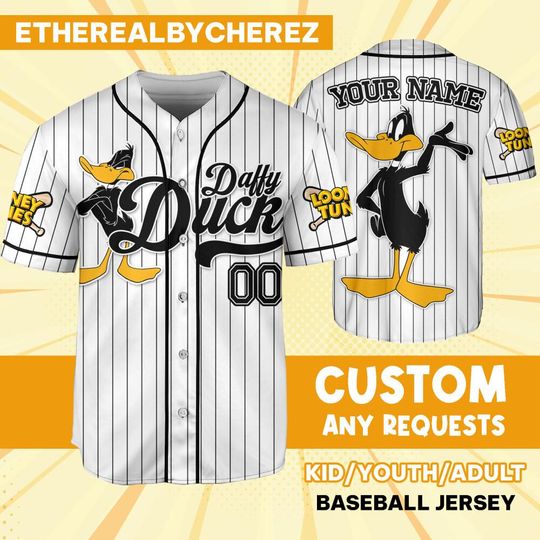 Custom Looney Tune Daffy Duck Simple Baseball, Custom Kids, Youth, Adult, Birthday, Cartoon Team Outfit