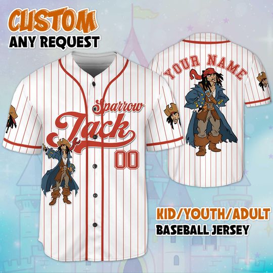 Personalized Pirates of the Caribbean Jack Sparrow Baseball Jersey, Custom Disney Jack Sparrow Jersey for Disney Fans, Birthday Gift