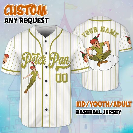 Personalized Peter Pan Baseball Jersey, Disney Peter Pan Jersey, Adult Disney Baseball Jersey Sports Cute Gifts For Fans Disney