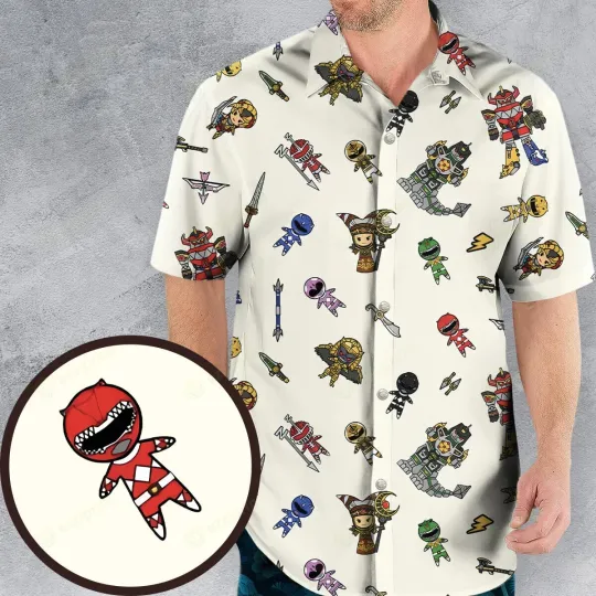 Power Rangers Hawaiian Button Down Shirt Unisex Adults