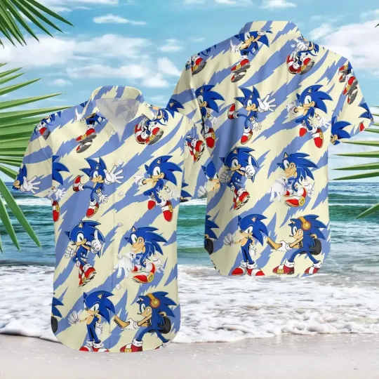 Sonic Hawaiian Button Down Shirt Unisex Adults
