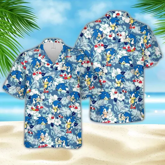 Sonic the Hedgehog Hawaiian Button Down Shirt Unisex Adults