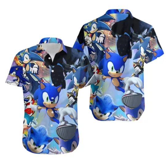 Sonic the Hedgehog Hawaiian Button Down Shirt Unisex Adults