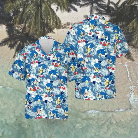 Beach Bash | Retro Sonic Hawaiian Shirt – Fun Graphic Button Down