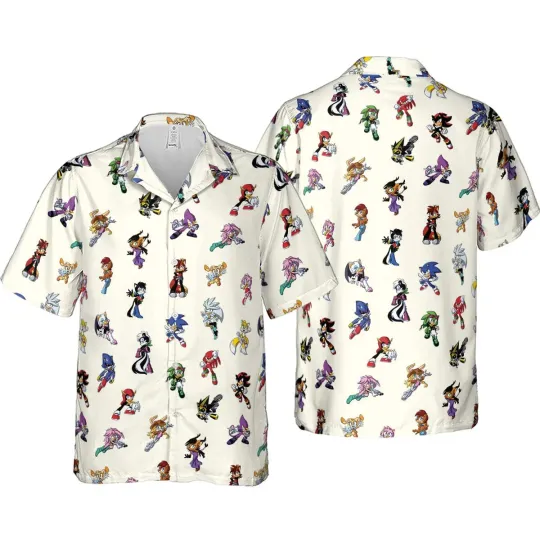 Sonic Characters Hawaiian Button Down Shirt Unisex