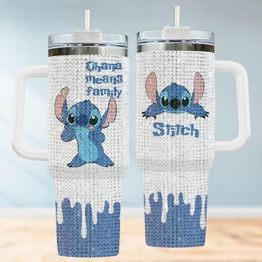40 Oz Cute Stitch Ohana Means Family Rhinestone Tumbler, Lilo And Stitch Insulated Coffee Tumbler