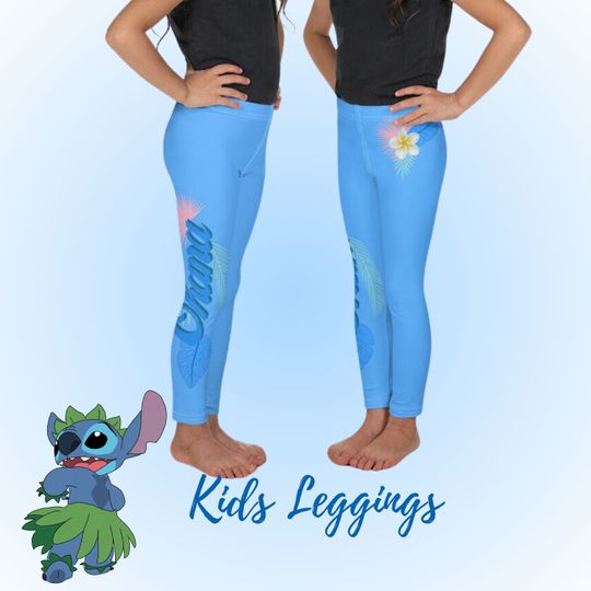 Kids Disney Stitch Inspired Leggings Ohana Hawaiian Pants Activewear