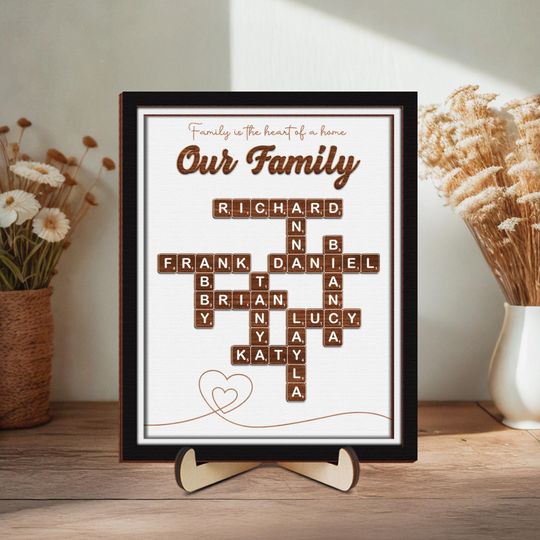 Personalized Scrabble Puzzle Sign,Family Name,Grandkid Crossword Scrabble Wooden Frame,Grandparent Gift,Birthday Gift for Parents,Home Decor