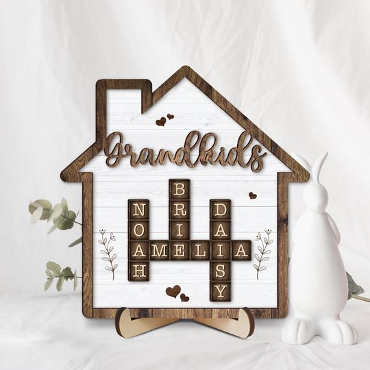 Grandkids Crossword Frame, Personalized Scrabble Puzzle Sign, Family Puzzle Gift, Custom Scrabble Grandpa Gift, Family Name Crossword Puzzle