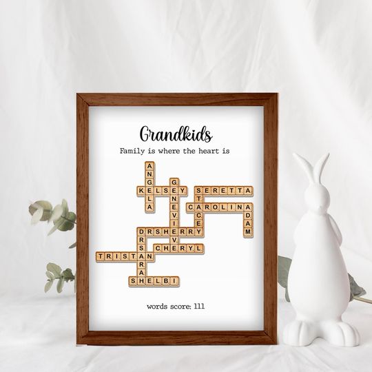 Personalized Scrabble Puzzle Sign, Grandkids Crossword Scrabble Wooden Sign, Custom Family Name, Grandparents Christmas Gift, Crossword Game