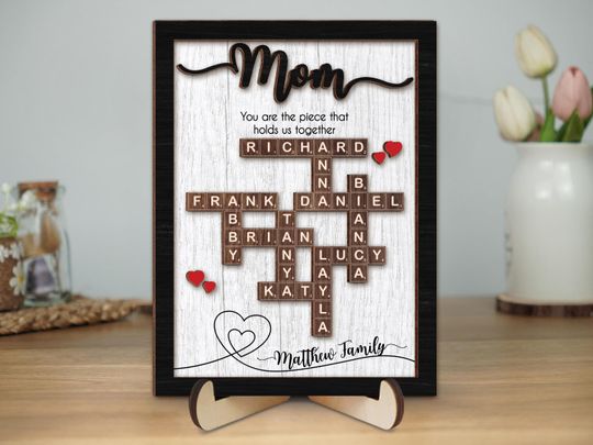 Scrabble Frame Mom, Mother's Day Gift, Family Name Sign, Gift for Mom, Personalized Crossword Scrabble Sign, You are the pieces that hold us