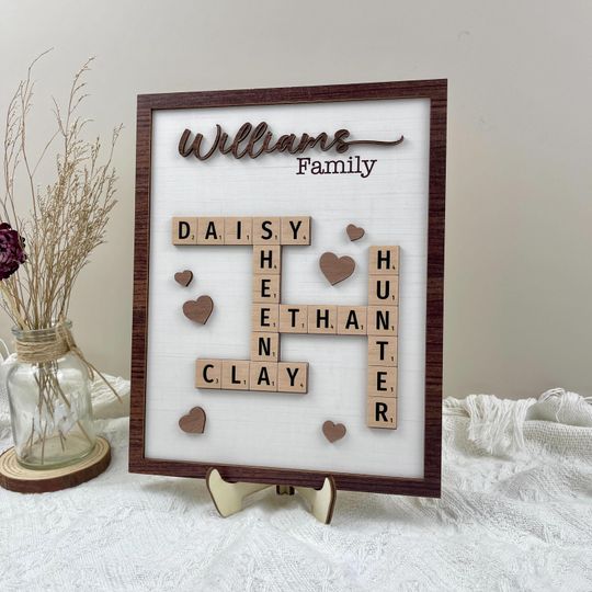 Personalized Scrabble Puzzle Sign, Grandkids Crossword Scrabble Wooden Sign, Custom Family Name, Grandparents Christmas Gift, Last Name Sign