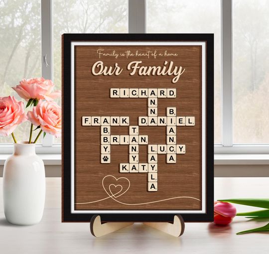 Mother's Day Scrabble Frame Family Tree,Personalized Scrabble Puzzle Wooden Sign,Mom Crossword Scrabble,Mom Puzzle Sign Gift,Grandma Gift