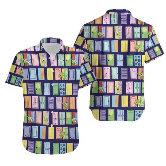 Mike Wazowski Monsters Inc Hawaiian Shirt, Disney Pixar Monsters Inc Button Up Shirt, Mike with doors Shirt, Monsters Inc. Disney Trip Shirt
