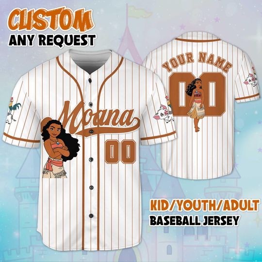 Moana Custom Number Baseball Jersey, Personalized Disney Princess Moana Jersey, Disneyland Baseball Team Outfit, Birthday Gift