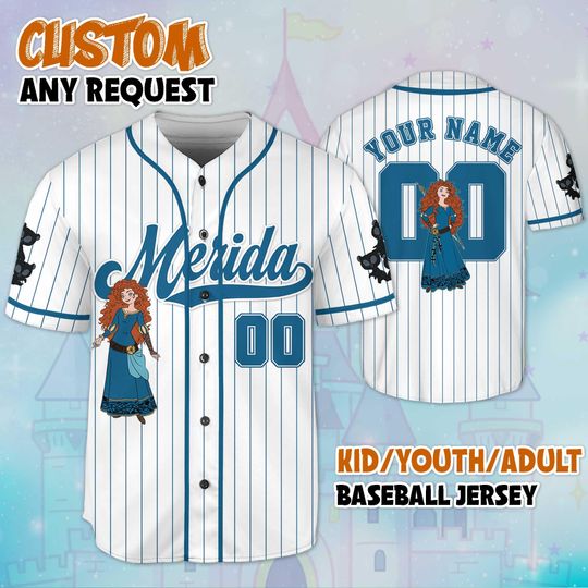 Merida Custom Number Baseball Jersey, Custom Disney Princess Merida Jersey, Disneyland Baseball Team Outfit, Brave Birthday Gift