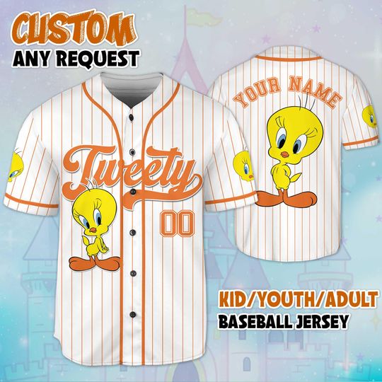 Custom Tweety Baseball Jersey, Looney Tunes Tweety Jersey, Looney Tunes Baseball Team Outfit, Birthday Gift For Fans