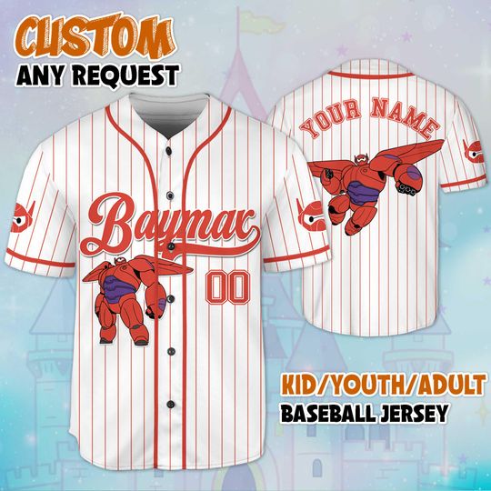 Custom Disney Baymax Baseball Jersey, Disney Big Hero 6 Baymax Jersey, Disneyland Baseball Team Outfit, Birthday Gift For Fans