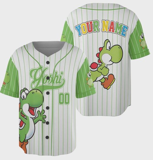 Personalized Retro Yoshi Baseball Jersey, Mario Jersey, Jersey for Kids, Youth & Adults, Birthday Gift