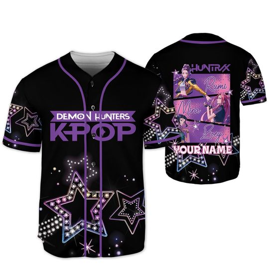 Demon Hunters Huntrix Baseball Jersey  Kpop Anime Streetwear Shirt, K-Pop Demon Hunter Cosplay Jersey