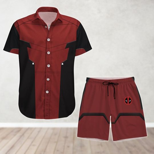 Halloween Deadpool Cosplay Costume, Superheroes Hawaiian Shirt, Deadpool Men's Shorts, Movie Button Up Shirt, Wade Wilson Lover Gifts