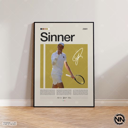 Jannik Sinner Tennis Poster, Motivational Sports Art, Modern Tennis Gifts, Minimalist Tennis Art