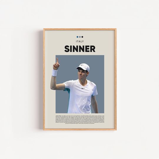 Jannik Sinner Poster, Tennis Champion Wall Art, Minimalist Sports Decor
