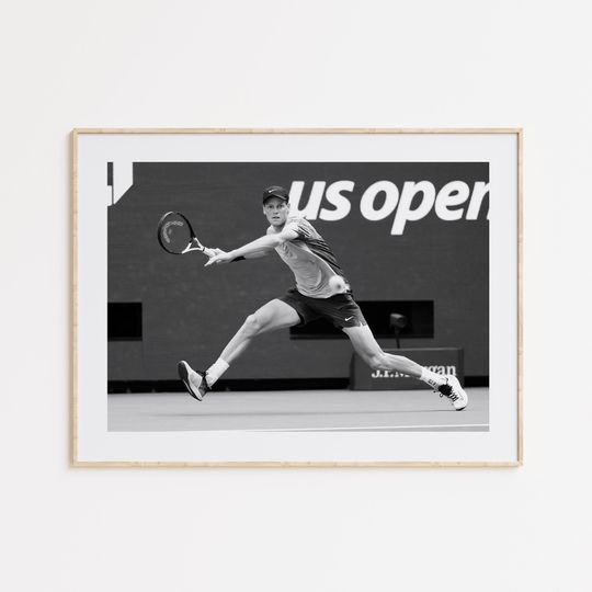 Jannik Sinner Poster - Italian Tennis Black and White Wall Art, Photograph Print for ATP Fans and Sports Bedroom Decor