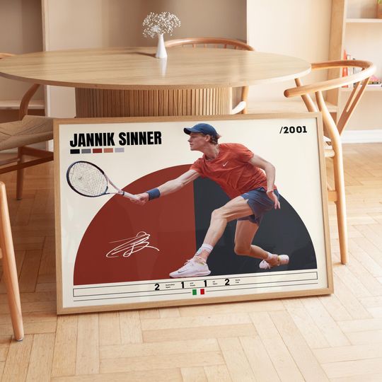 Jannik Sinner Poster, Tennis Player Poster, Tennis Gifts, Sports Poster, Tennis Wall Art, Sports Bedroom Posters