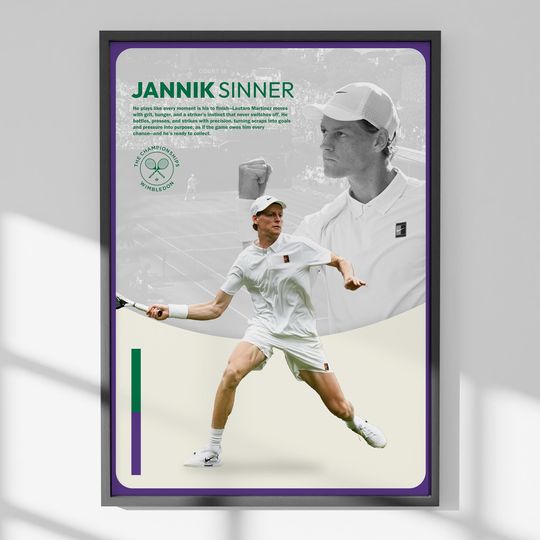 Jannik Sinner Wimbledon Tennis Poster | Sports Wall Art | Modern Decor