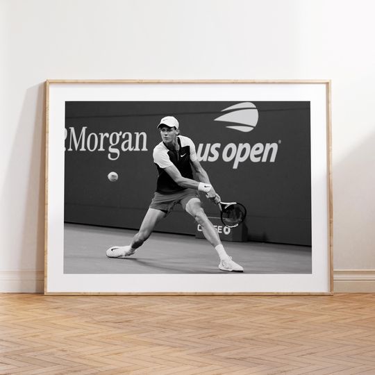 Jannik Sinner Black and White Poster, Italian Tennis Wall Art, Photograph Print, ATP Fans Decor