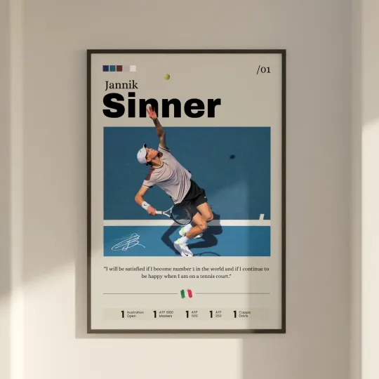 Jannik Sinner Poster, Tennis Star Wall Art, Sinner Print, Home Decor