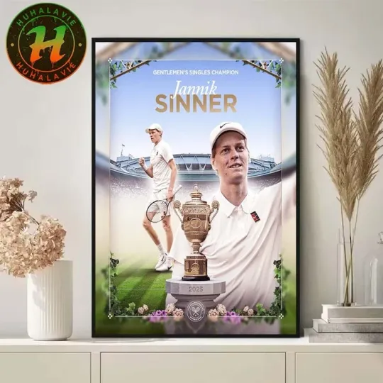 Jannik Sinner World No.1 Victory Over Alcaraz Wimbledon Champion 2025 Poster