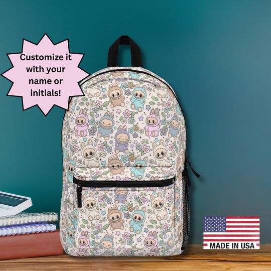 Pastel Flowerbubu Monster Backpack - Custom Name Soft Aesthetic School Bag