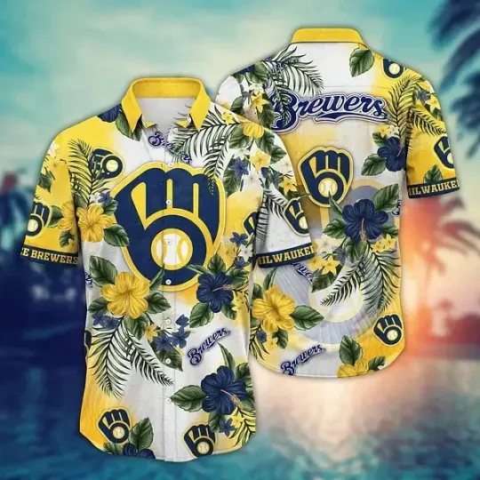Milwaukee Baseball Team Brewerss Hawaiian Button Down Shirt