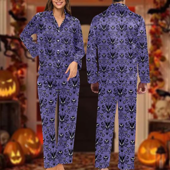 Disney Haunted Mansion Halloween Pajamas, Hitchhiking Ghosts Unisex Pajamas Set, Disney Horror Movie Halloween Holiday Party Sleepwear