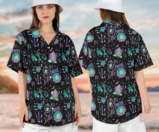 Haunted Mansion Hawaiian Shirt, Disney Horror Movie Button Shirt, Hitchhiking Ghosts Hawaii Shirt, Foolish Mortals Halloween Shirt
