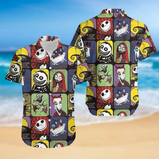 Jack Skellington Hawaiian Shirt, Nightmare Before Christmas Button-Down, Horror Movie Design, Skellington Casual Shirt for Men