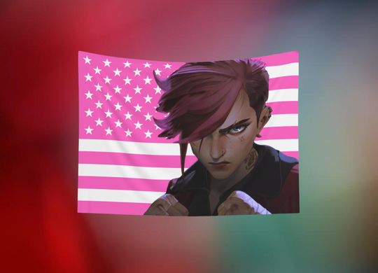 Vi American Flag Tapestry | Gamer Art, Wall Hanging, Gift for Gamer, WLW Tapestry