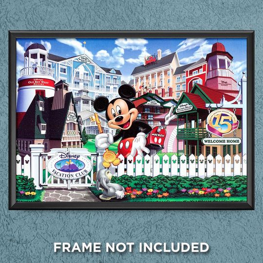Disney Vacation Club 15th Anniversary Print Poster Key Old West Mickey Boardwalk Wilderness Lodge Beach Club Hilton Head Wall Art Decor 3619