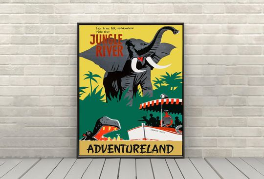Jungle River Poster, Jungle Cruise Poster, Adventureland Poster, Vintage Disney Attraction Poster, Disney World Posters, Disneyland Poster