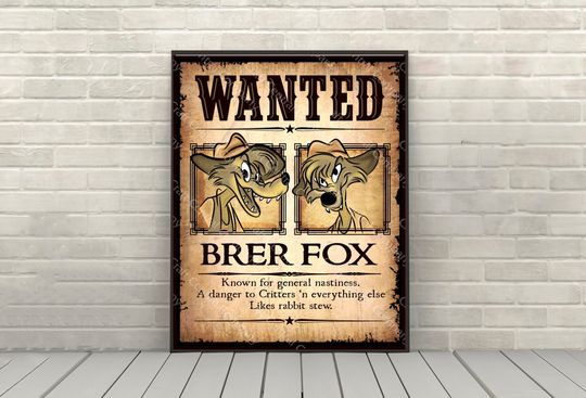 Brer Fox Wanted Poster Disney Splash Mountain Poster Magic Kingdom Frontierland Poster Disney World Disneyland Vertical Poster